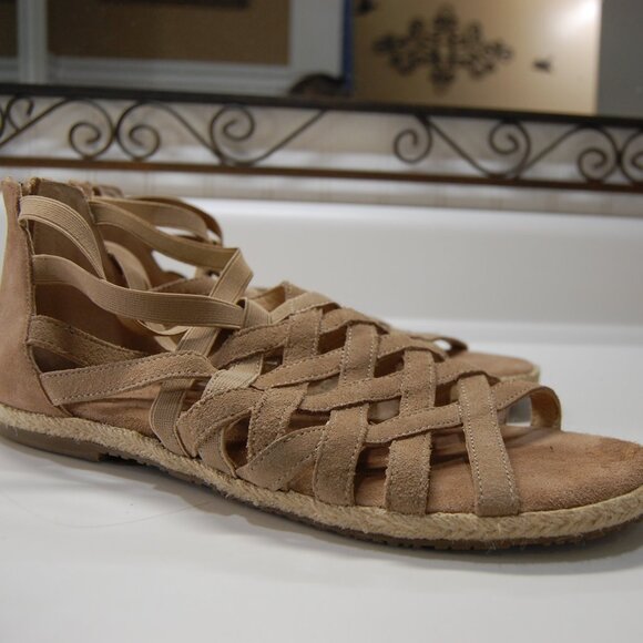 Lattice Weave, Tan, Suede Sandals - Picture 1 of 8